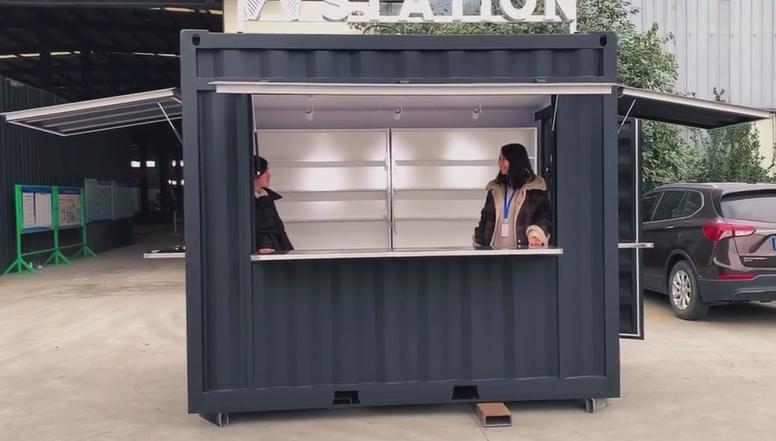 Shipping container shop with open up sales window